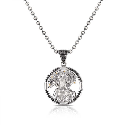 Gental Gems by Karat Kings | Unique Virgo Zodiac Designed Pendant Studded with Black Zircons | Unisex  Sterling Silver Oxidized Pendant