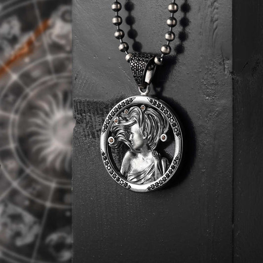 Gental Gems by Karat Kings | Unique Virgo Zodiac Designed Pendant Studded with Black Zircons | Unisex  Sterling Silver Oxidized Pendant | Men's Jewelry | With Certificate of Authenticity and  Hallmark