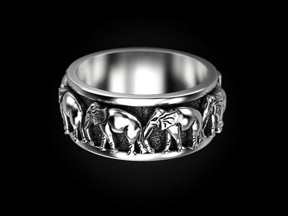 Gental Gems by Karat Kings | Antique Designed Elephant Band Ring |  Sterling Silver Oxidized Ring | Men's Jewelry | With Certificate of Authenticity and  Hallmark