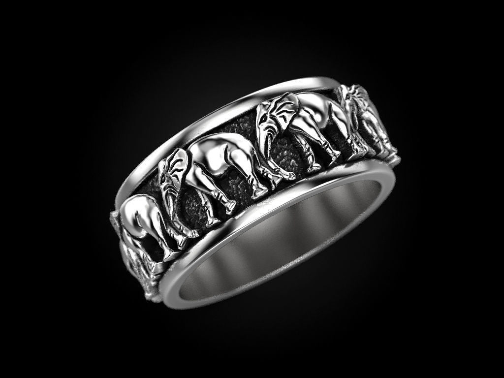 Gental Gems by Karat Kings | Antique Designed Elephant Band Ring |  Sterling Silver Oxidized Ring | Men's Jewelry | With Certificate of Authenticity and  Hallmark