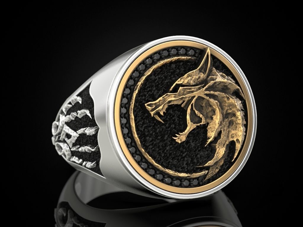 Gental Gems by Karat Kings | Unique Designed Wolf Witcher Face Ring |  Sterling Silver Oxidized Ring Studded with Black Zircons stones | Men's Jewelry | With Certificate of Authenticity and  Hallmark