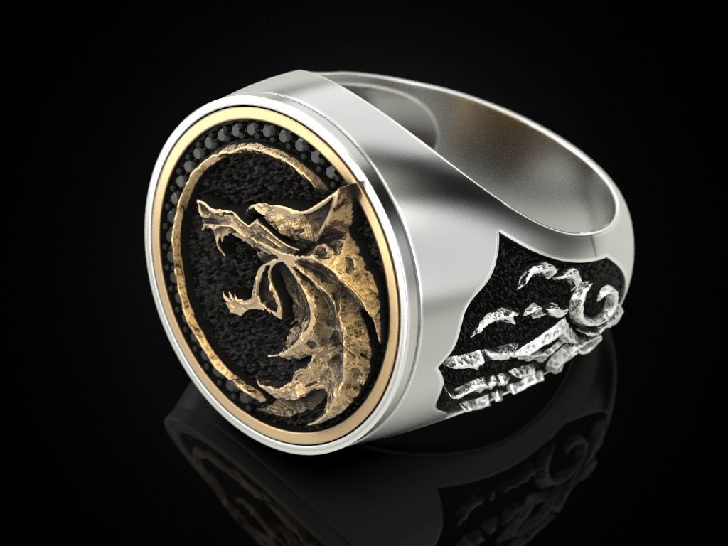 Gental Gems by Karat Kings | Unique Designed Wolf Witcher Face Ring |  Sterling Silver Oxidized Ring Studded with Black Zircons stones | Men's Jewelry | With Certificate of Authenticity and  Hallmark