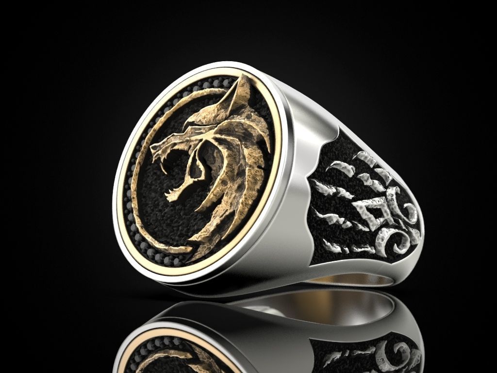 Gental Gems by Karat Kings | Unique Designed Wolf Witcher Face Ring |  Sterling Silver Oxidized Ring Studded with Black Zircons stones | Men's Jewelry | With Certificate of Authenticity and  Hallmark