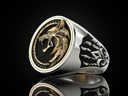Gental Gems by Karat Kings | Unique Designed Wolf Witcher Face Ring |  Sterling Silver Oxidized Ring Studded with Black Zircons stones | Men's Jewelry | With Certificate of Authenticity and  Hallmark
