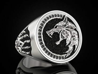 Gental Gems by Karat Kings | Unique Designed Wolf Witcher Face Ring |  Sterling Silver Oxidized Ring Studded with Black Zircons stones | Men's Jewelry | With Certificate of Authenticity and  Hallmark