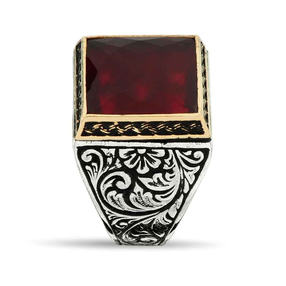 Gental Gems by Karat Kings | Unique Turkish Style Ring with Faceted S Ruby |  Sterling Silver Oxidized Ring