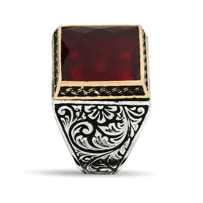 Gental Gems by Karat Kings | Unique Turkish Style Ring with Faceted S Ruby |  Sterling Silver Oxidized Ring