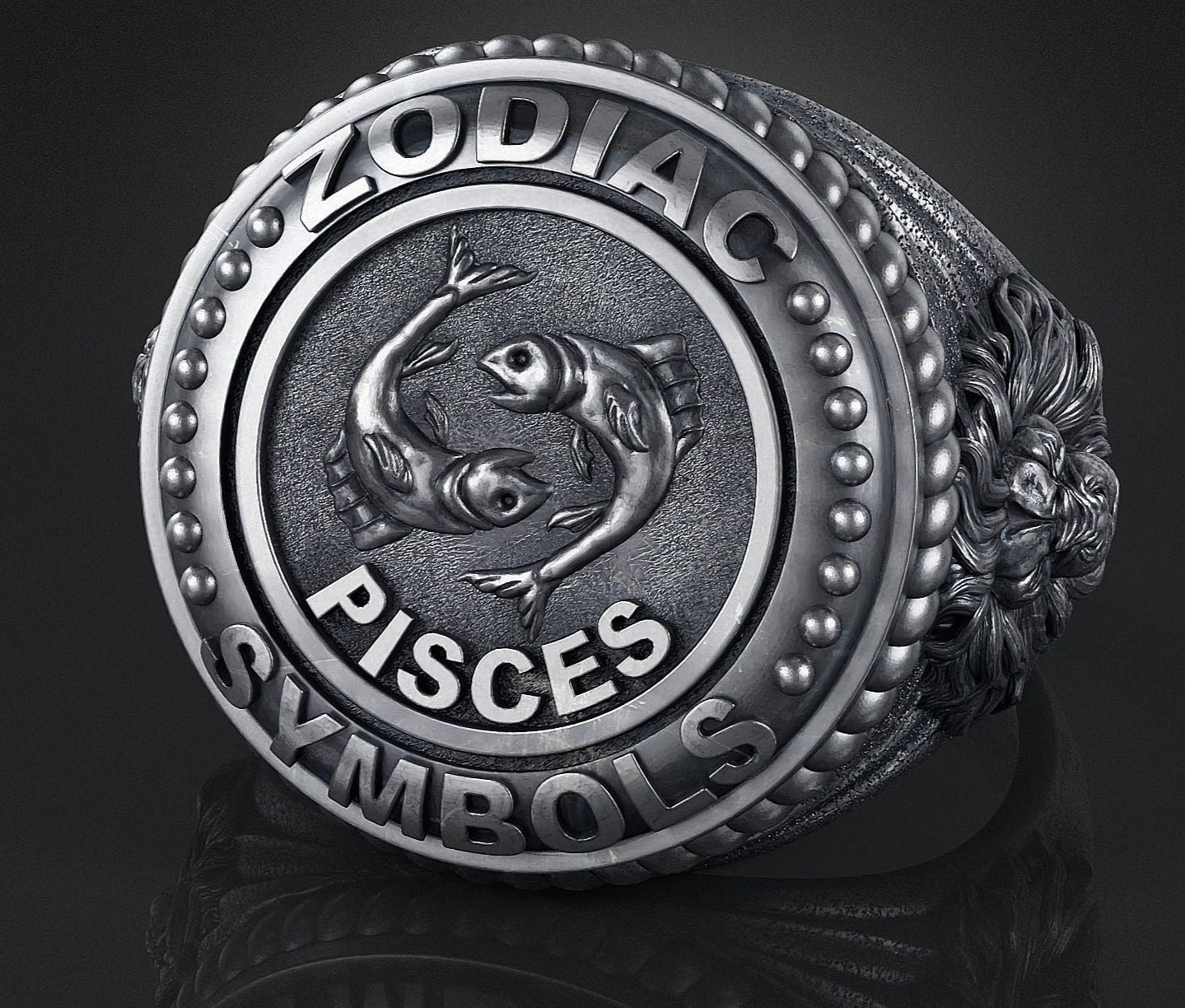 Gental Gems by Karat Kings | Unique Designed Pisces Zodiac Ring with Lion |  Sterling Silver Oxidized Ring